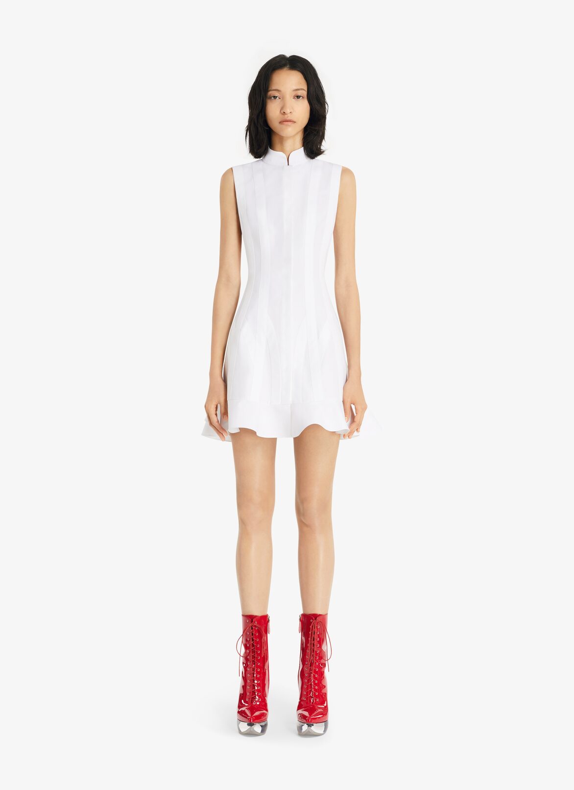 Sculpting sleeveless Dress in poplin ALAÏA WHITE SCULPTING SLEEVELESS DRESS IN POPLIN